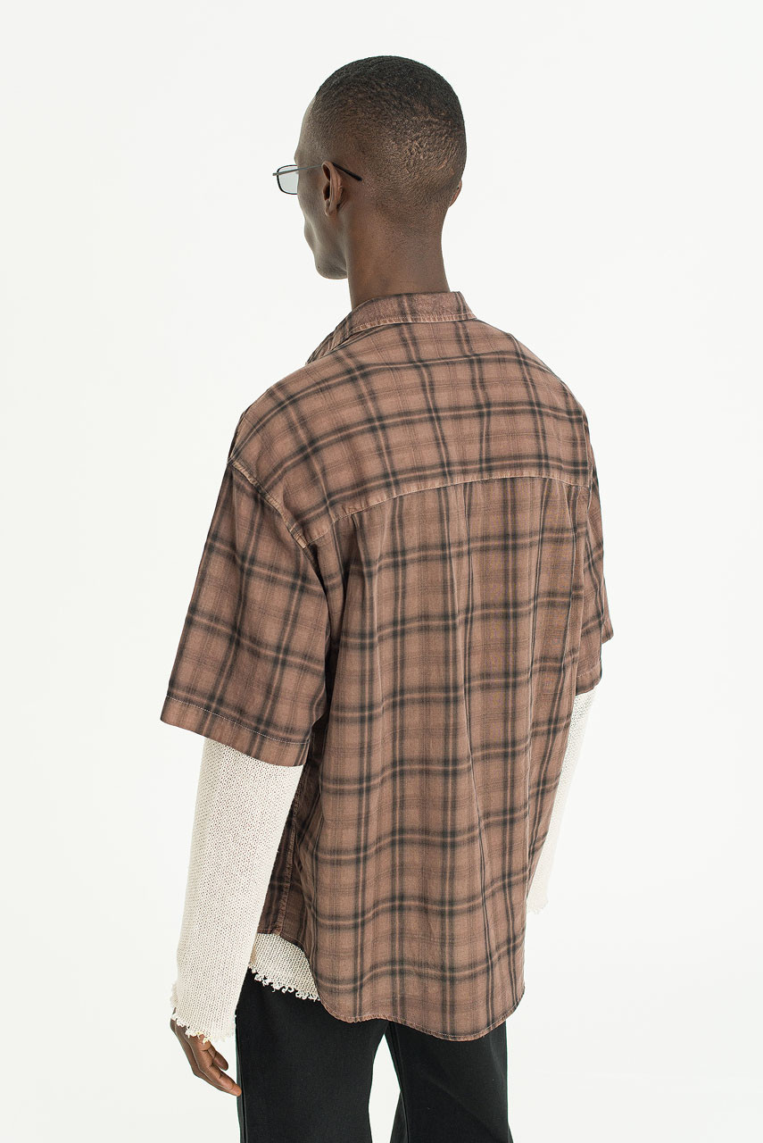 Menswear | Pigment-Dyed Check Shirt, Brown