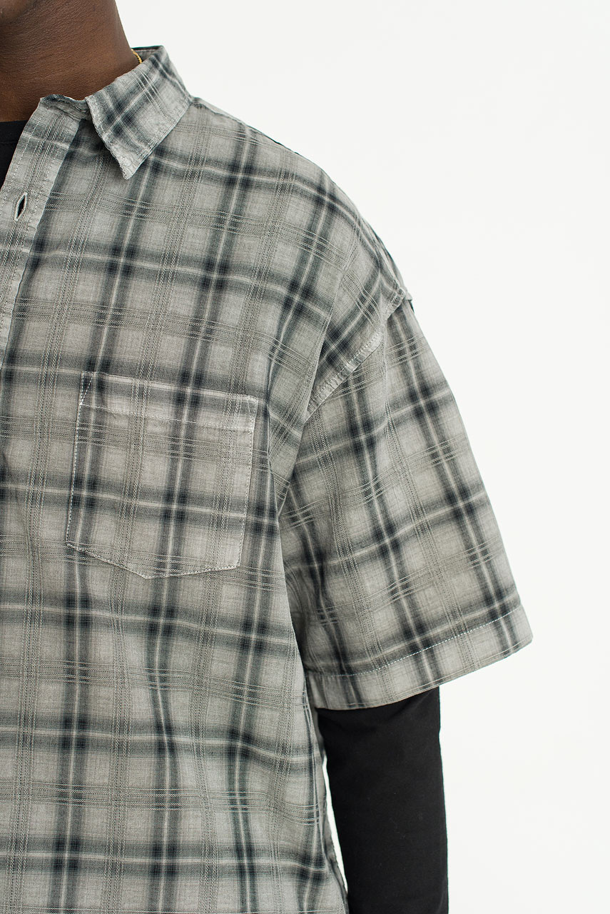 Menswear | Pigment-Dyed Check Shirt, Light Grey