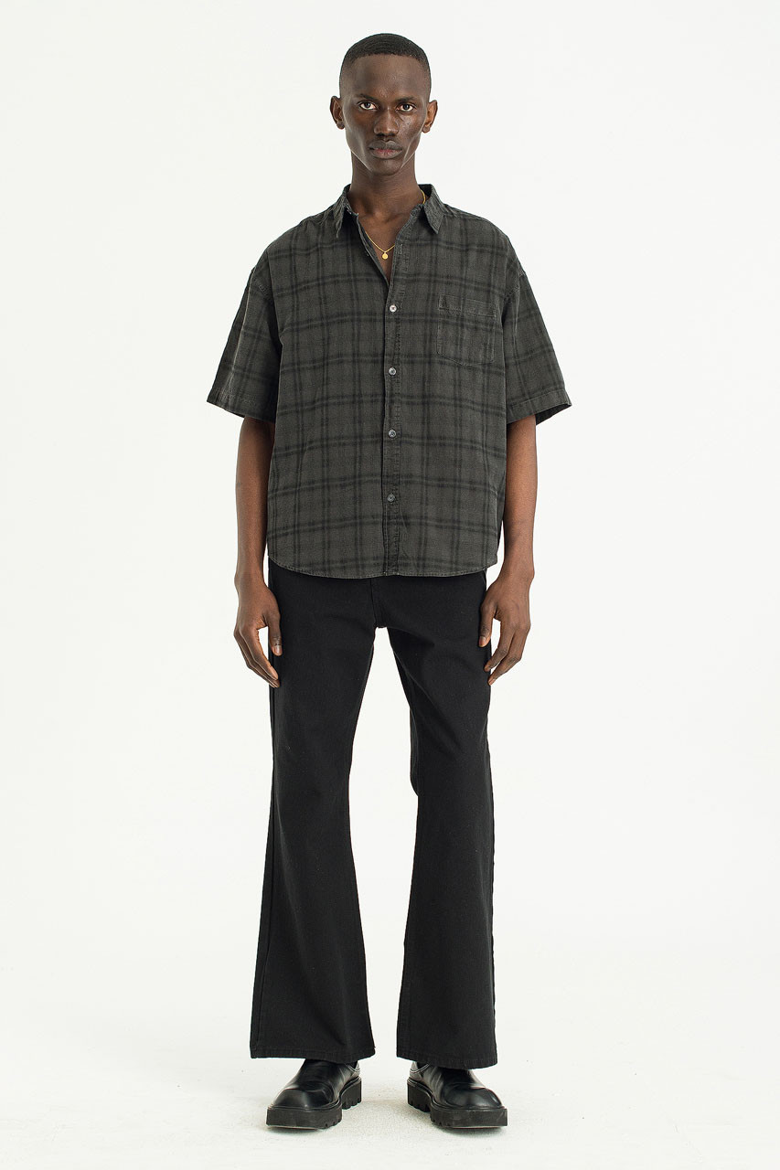 Menswear | Pigment-Dyed Check Shirt, Charcoal