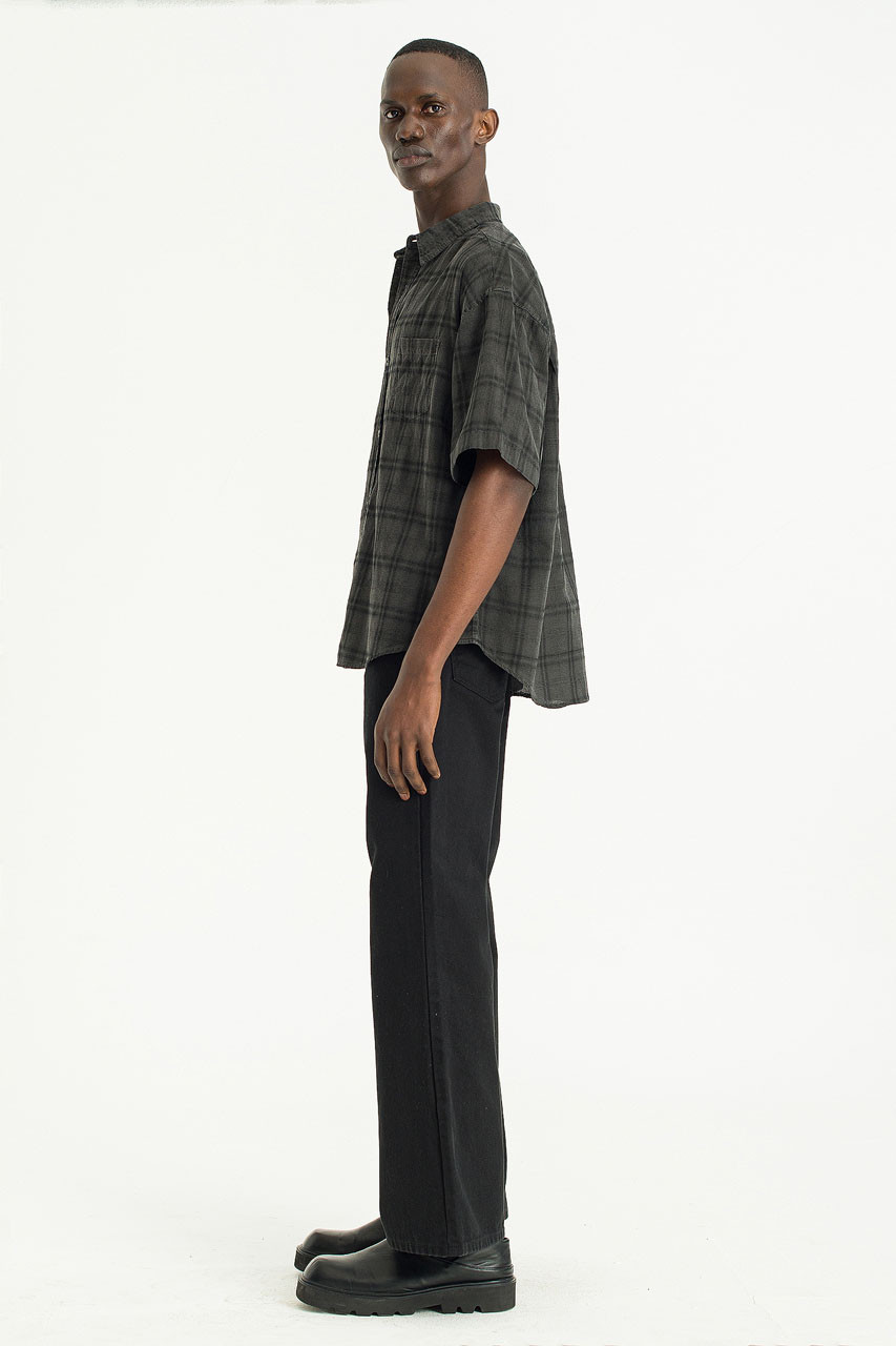 Menswear | Pigment-Dyed Check Shirt, Charcoal