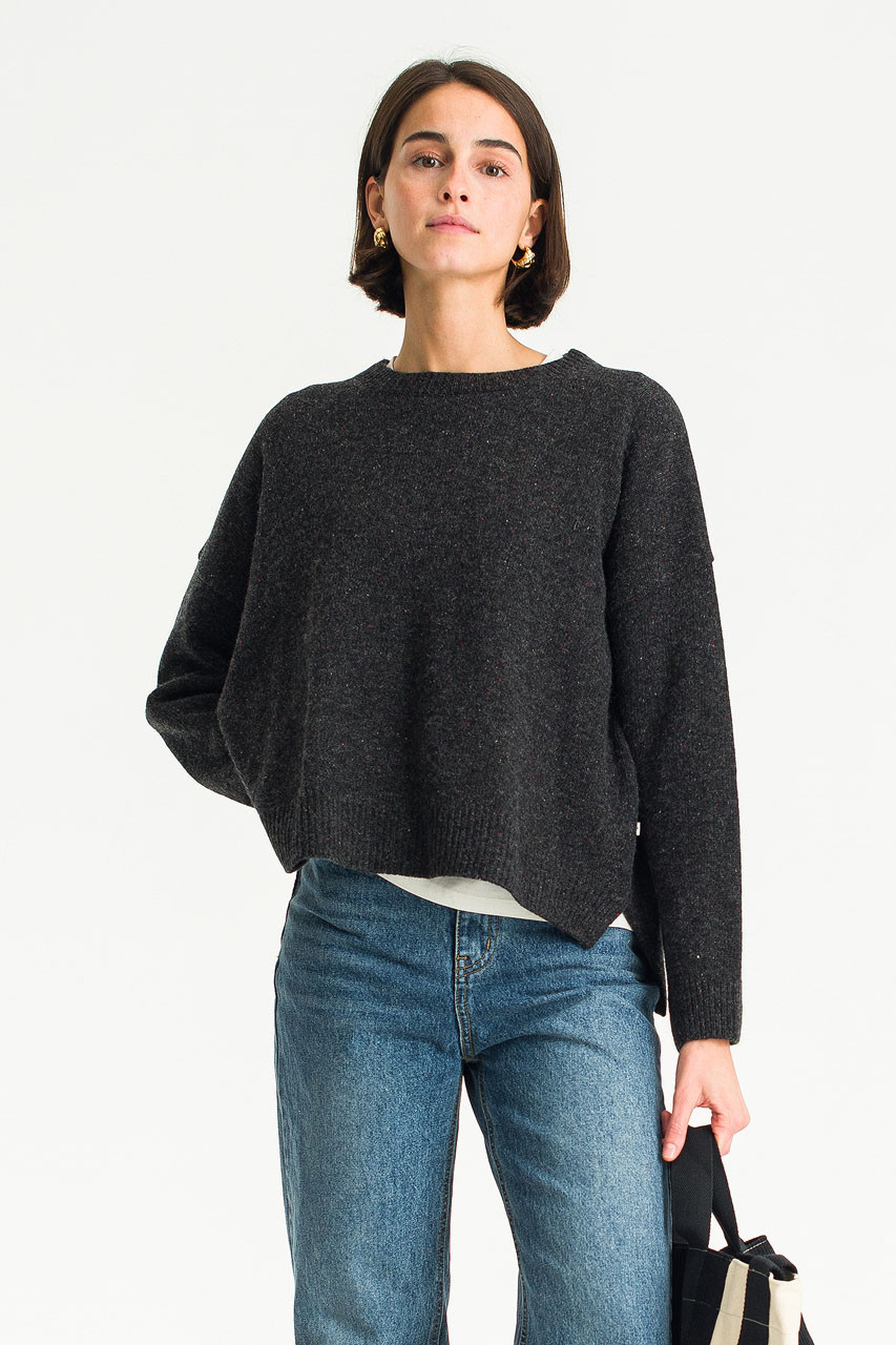 Boucle Round Neck Jumper, Charcoal