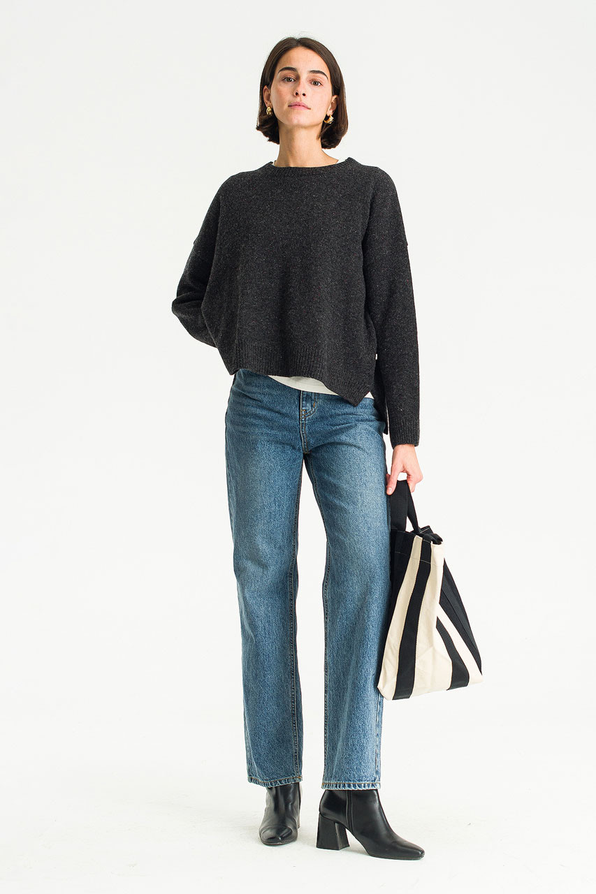 Boucle Round Neck Jumper, Charcoal