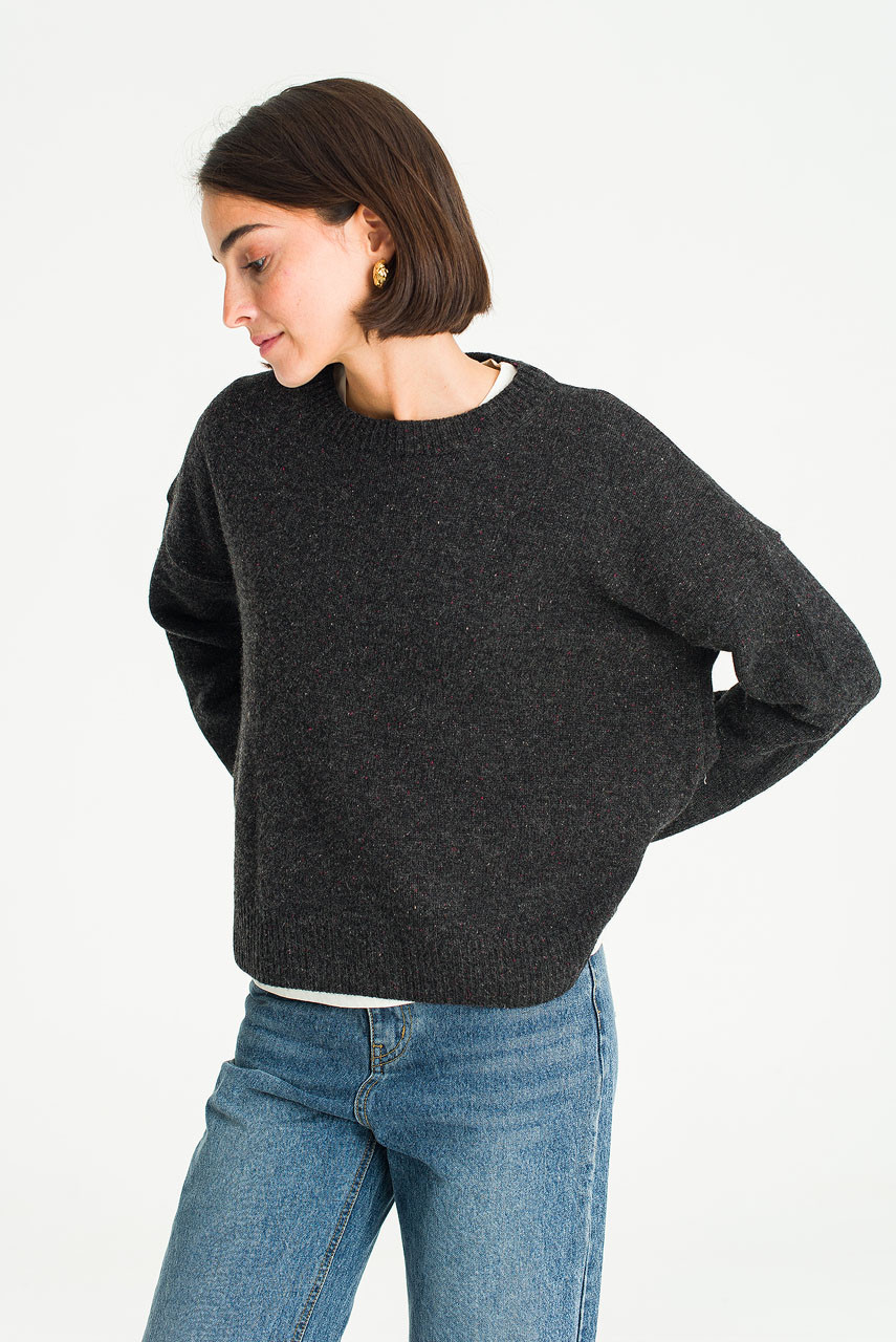 Boucle Round Neck Jumper, Charcoal