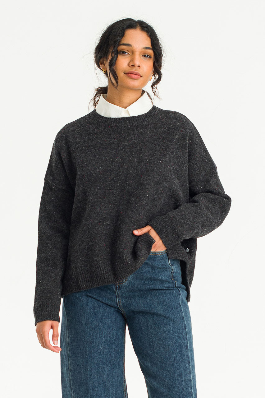 Boucle Round Neck Jumper, Charcoal