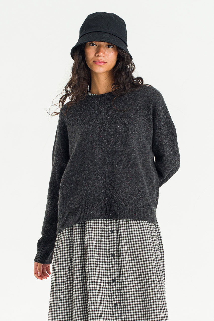 Boucle Round Neck Jumper, Charcoal