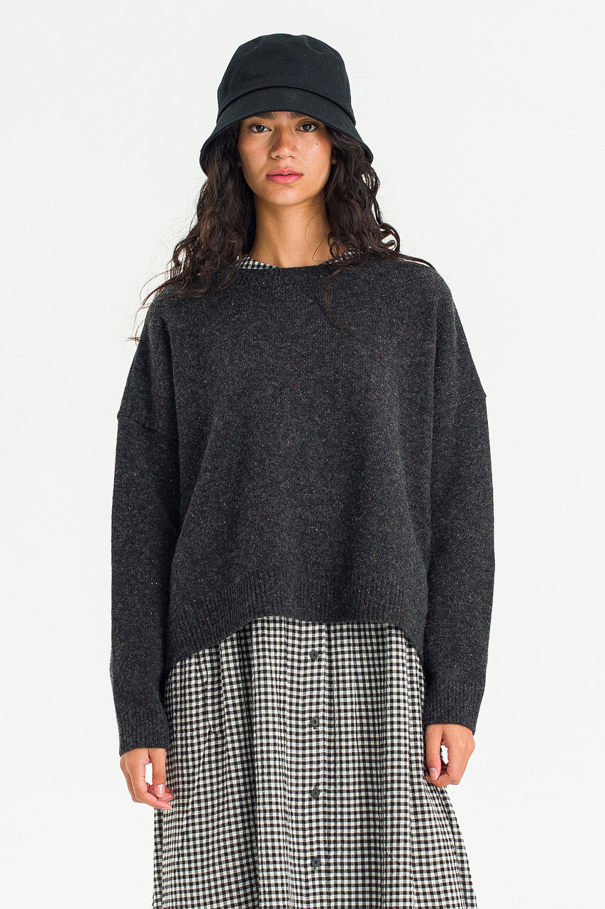 Boucle Round Neck Jumper, Charcoal