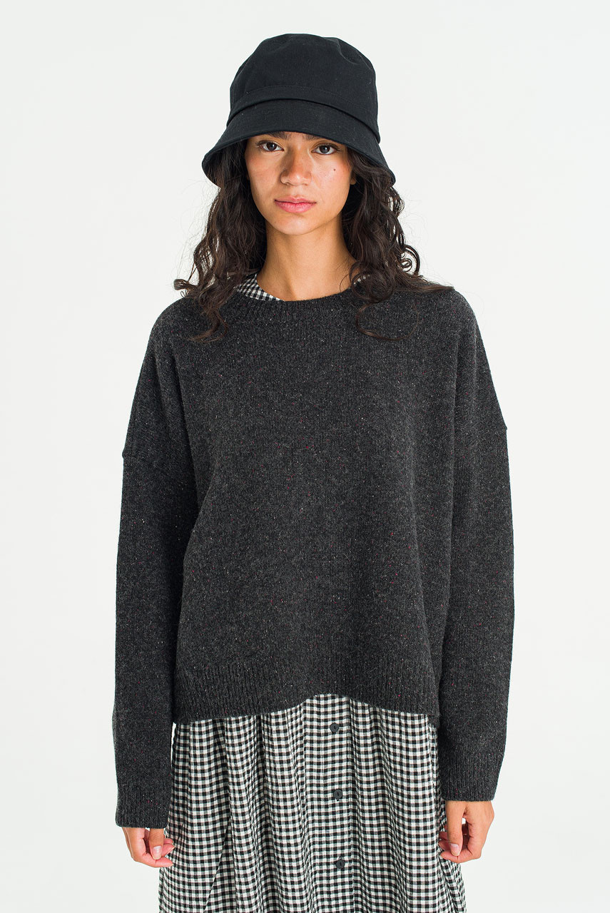 Boucle Round Neck Jumper, Charcoal