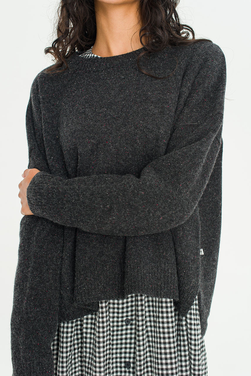 Boucle Round Neck Jumper, Charcoal