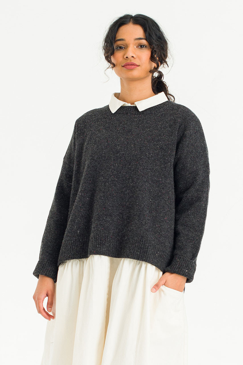 Boucle Round Neck Jumper, Charcoal