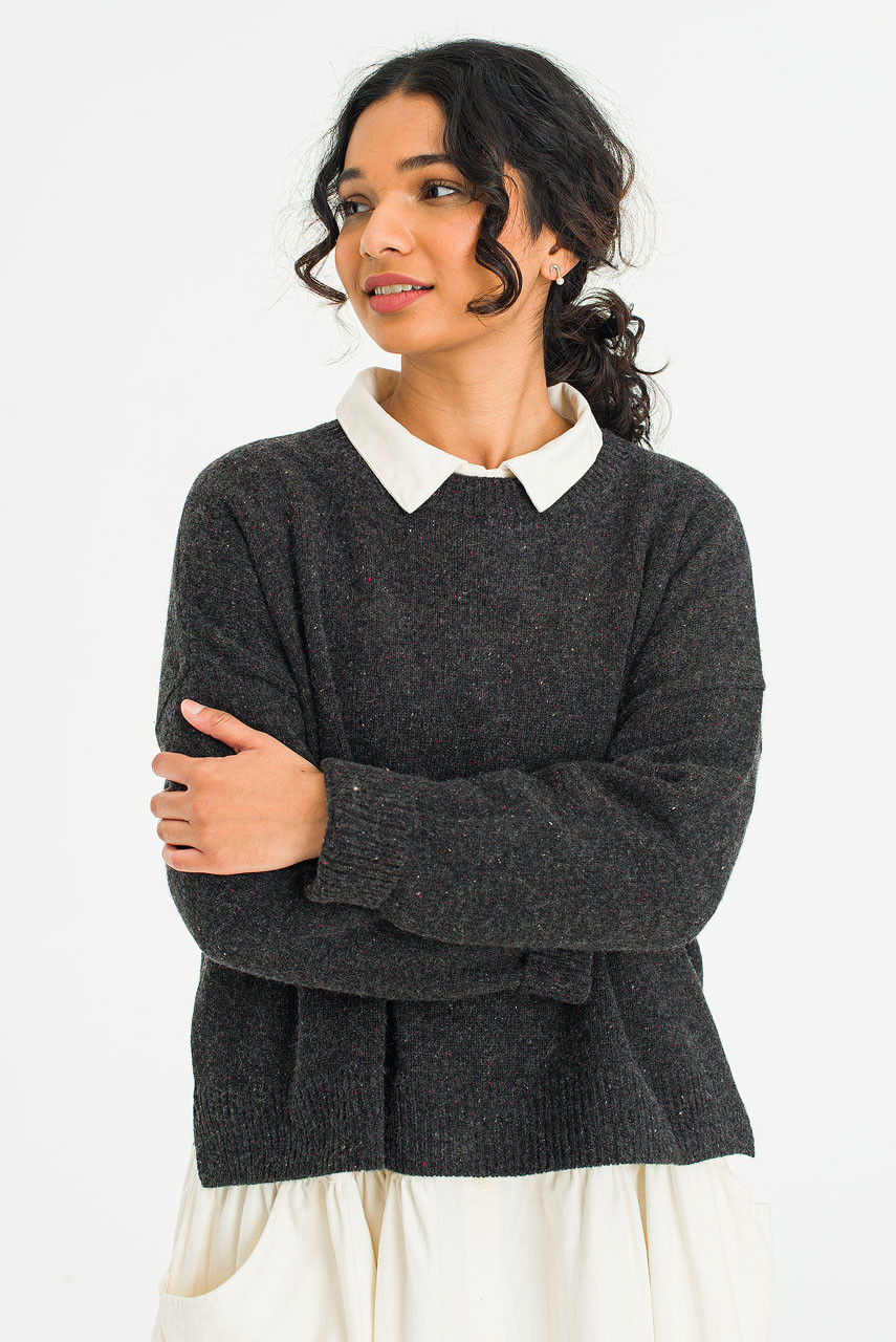 Boucle Round Neck Jumper, Charcoal