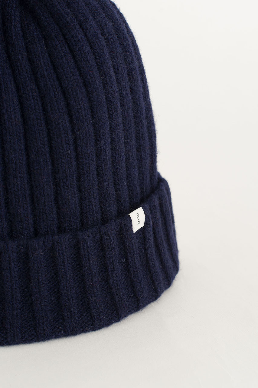 Ribbed Wool Benie, Navy
