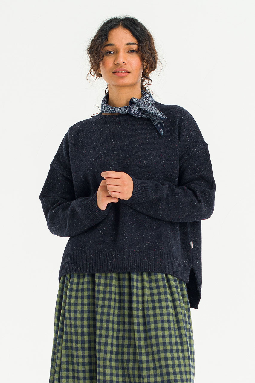 Boucle Round Neck Jumper, Midnight Navy