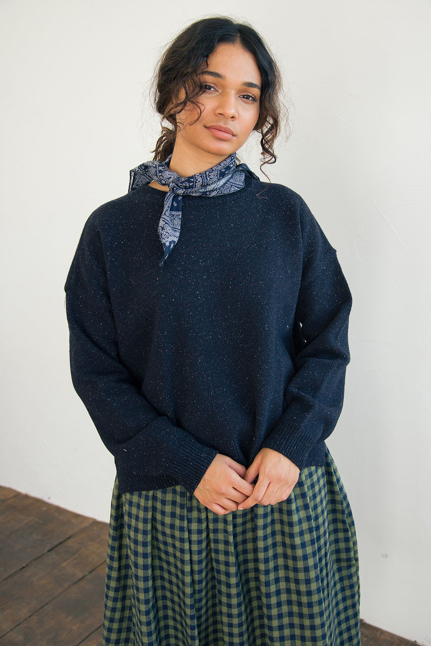 Boucle Round Neck Jumper, Midnight Navy