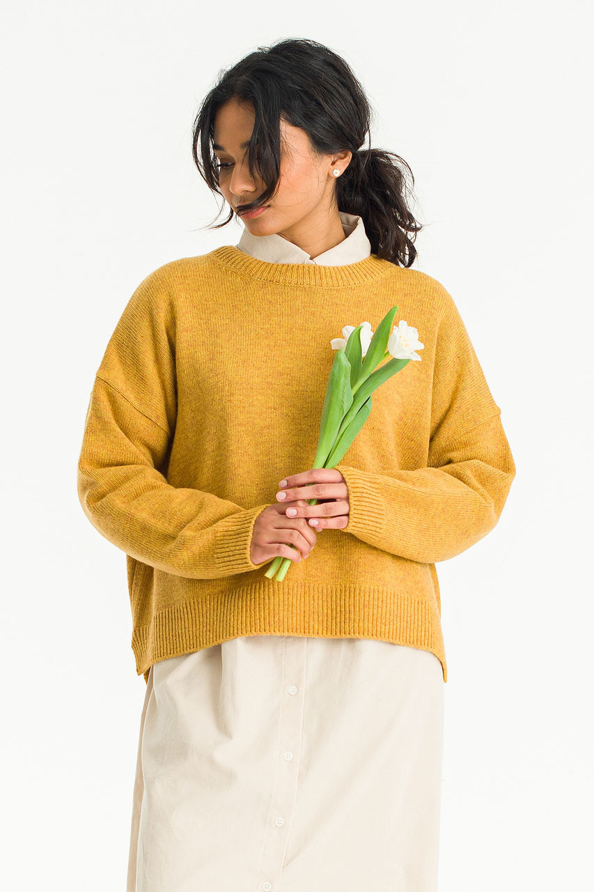 Boucle Round Neck Jumper, Mustard