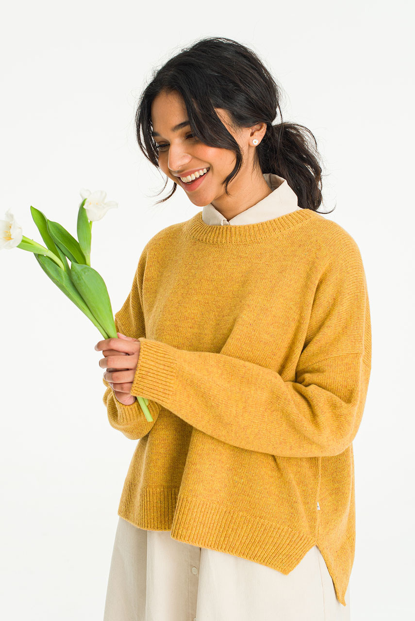 Boucle Round Neck Jumper, Mustard