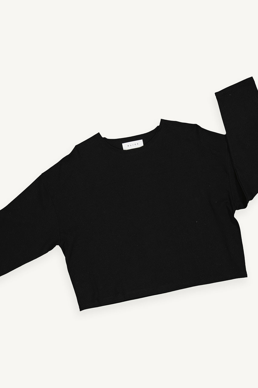 Cropped Cotton Tee, Black