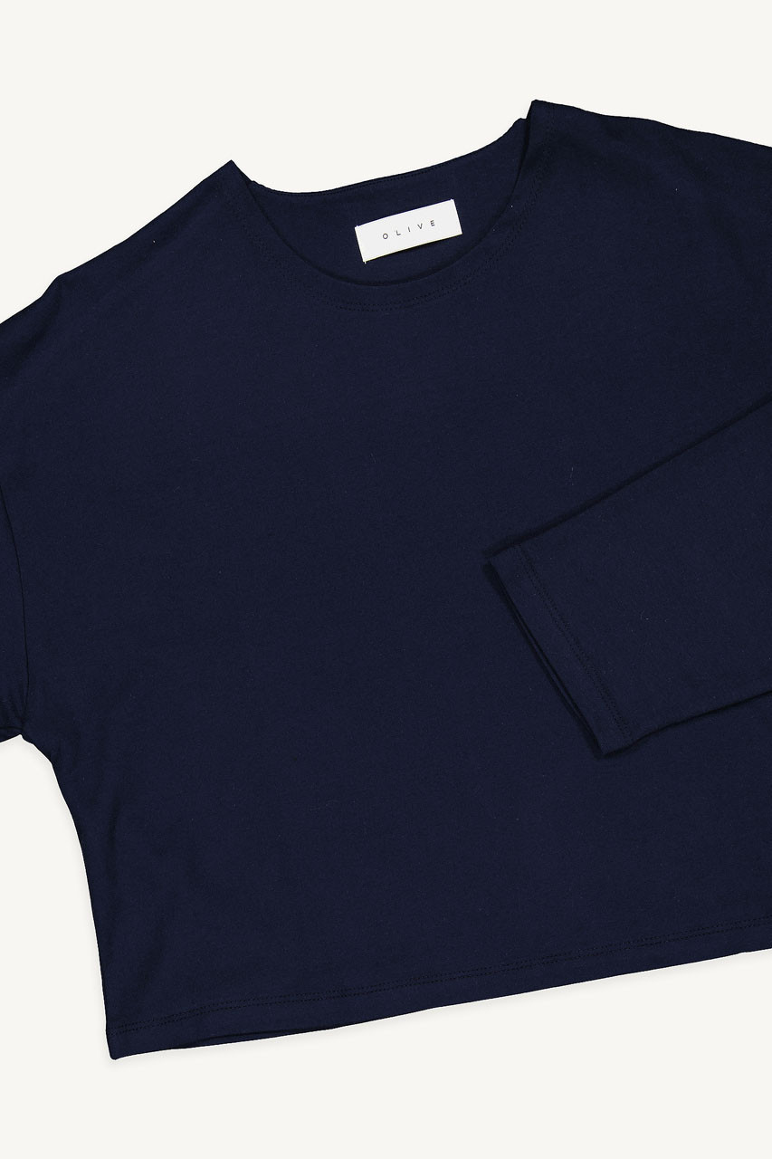 Cropped Cotton Tee, Navy