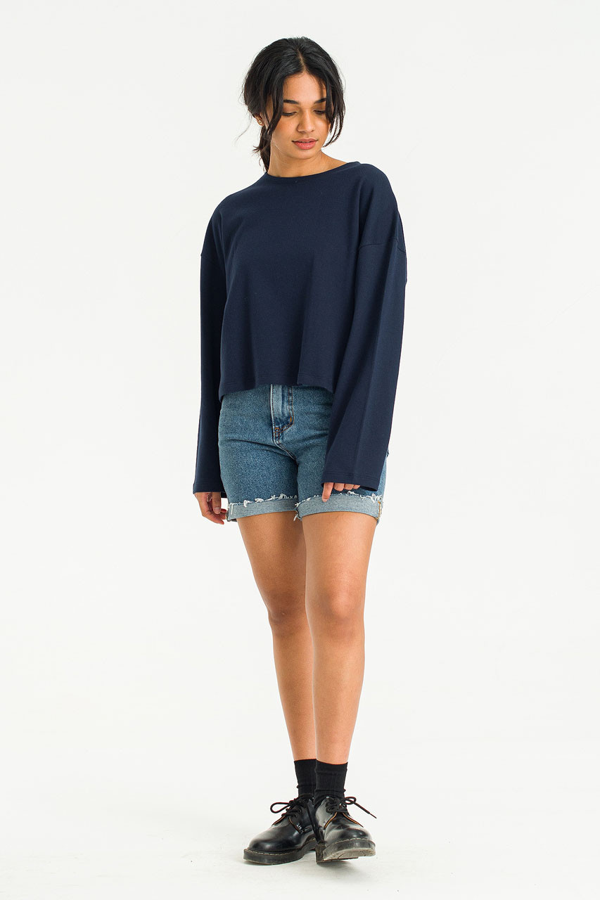 Cropped Cotton Tee, Navy