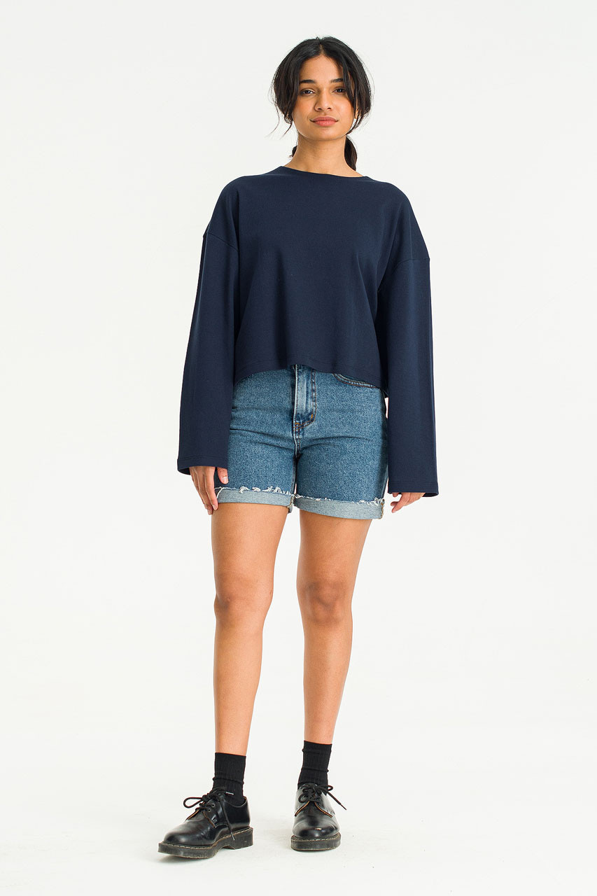 Cropped Cotton Tee, Navy