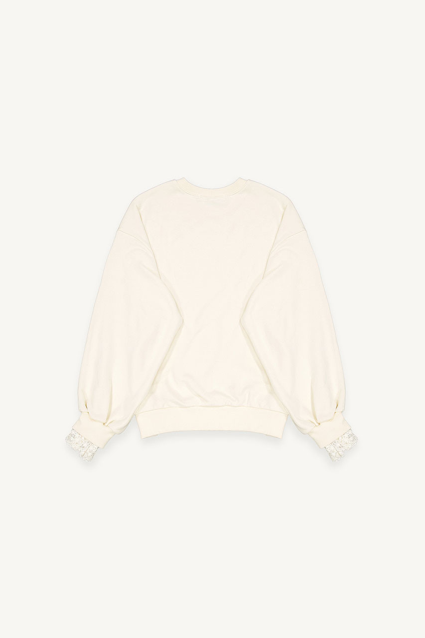 Daisy Embroidered Lace Sleeve Sweatshirt, Ivory