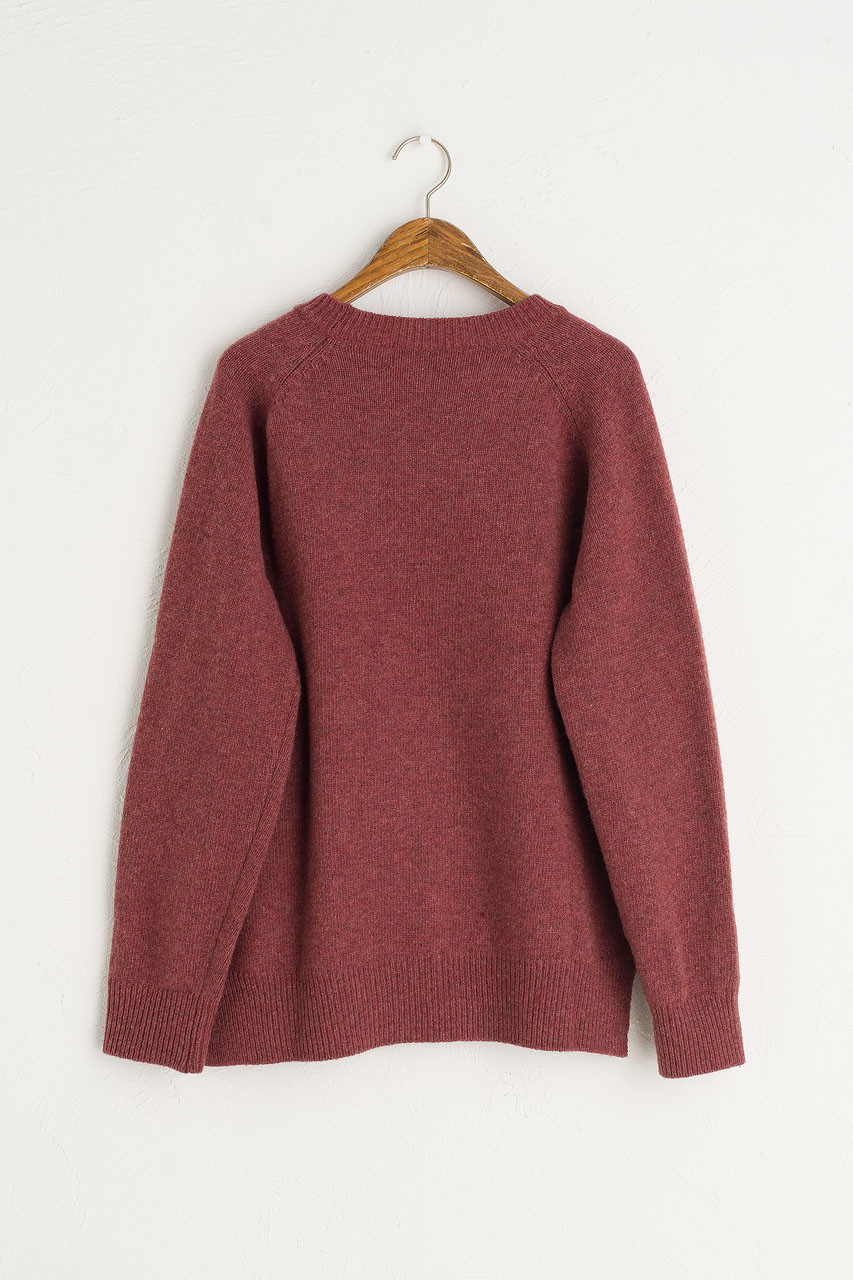 Unbalanced Crew Neck Knit, Wine Melange