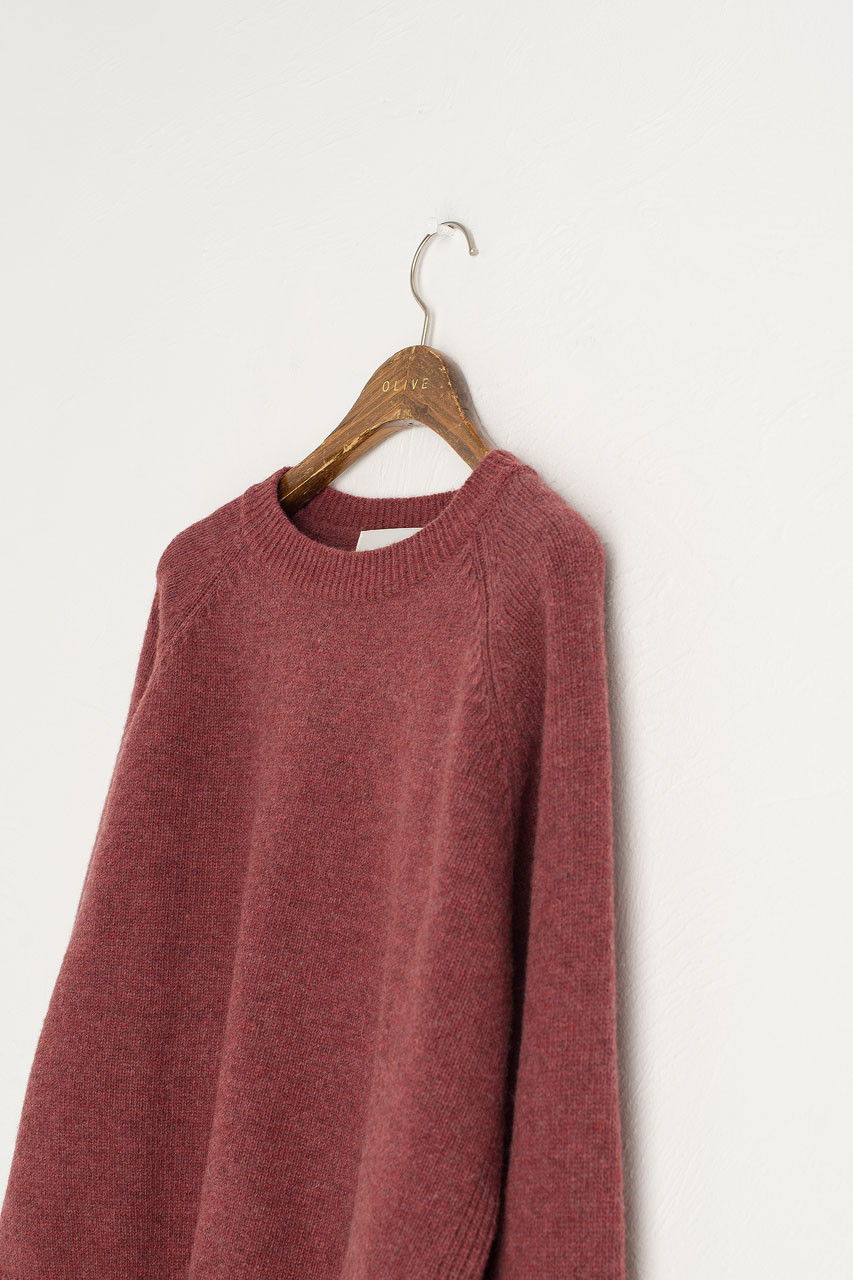 Unbalanced Crew Neck Knit, Wine Melange