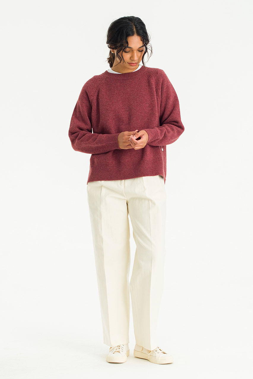 Unbalanced Crew Neck Knit, Wine Melange