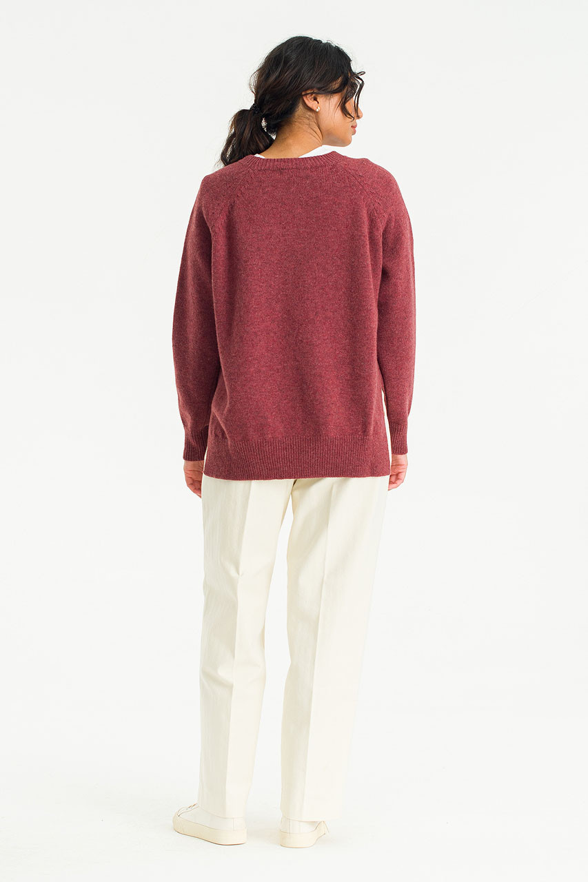 Unbalanced Crew Neck Knit, Wine Melange