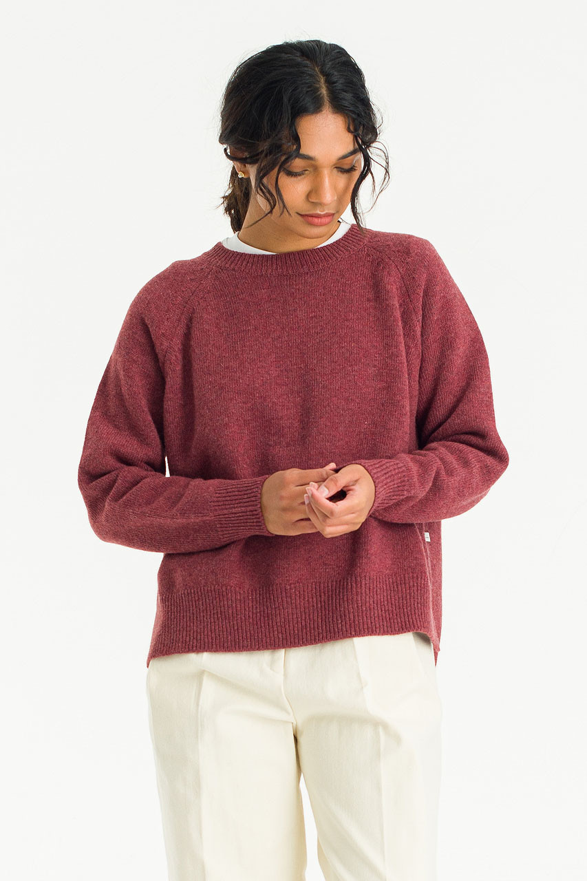 Unbalanced Crew Neck Knit, Wine Melange
