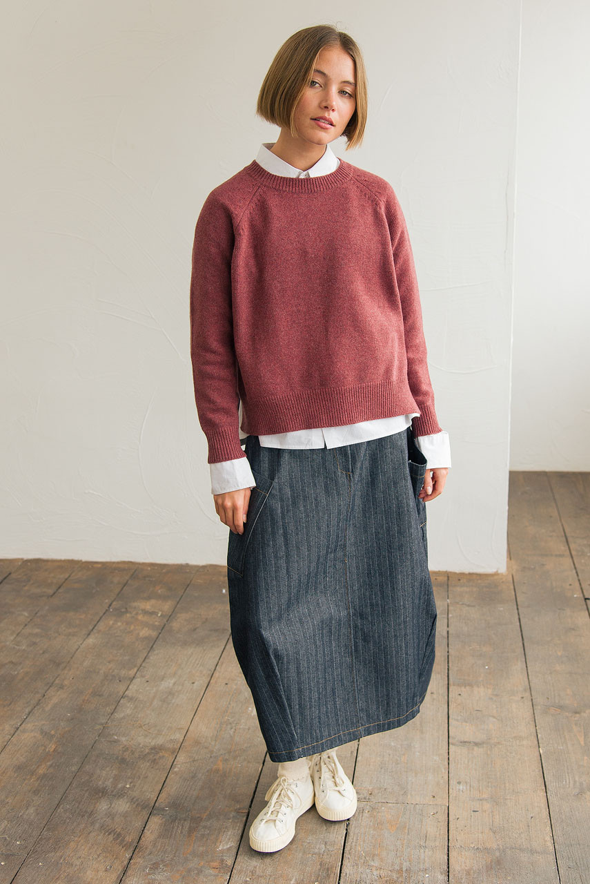 Unbalanced Crew Neck Knit, Wine Melange