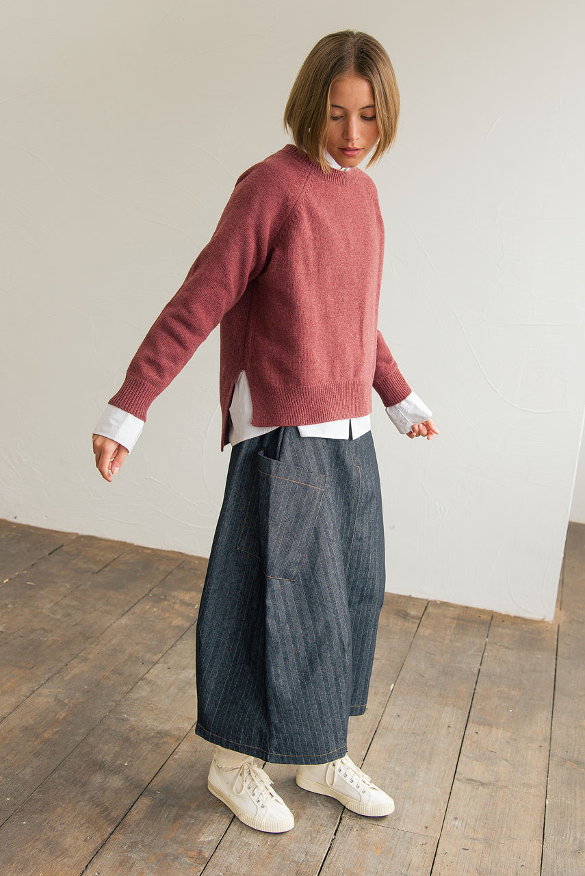 Unbalanced Crew Neck Knit, Wine Melange