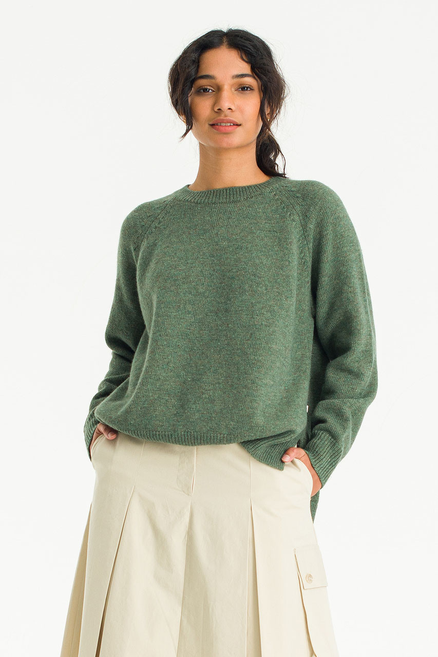 Unbalanced Crew Neck Knit, Khaki Melange