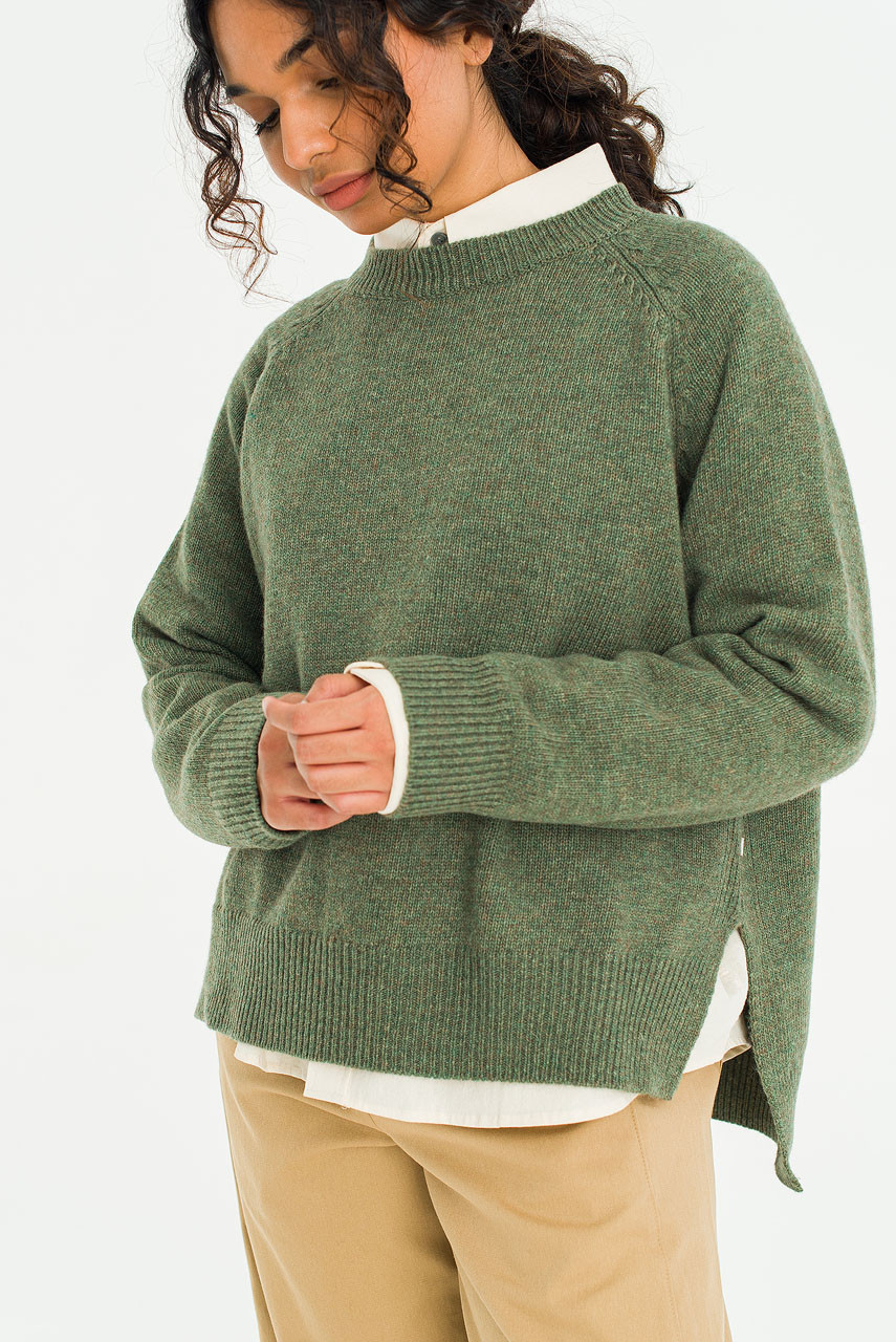 Unbalanced Crew Neck Knit, Khaki Melange