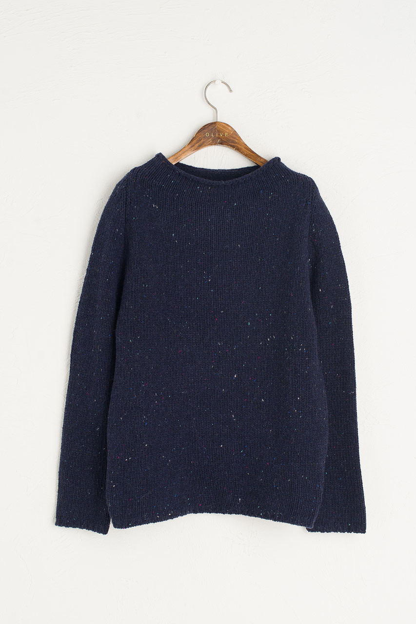 Flecked Fisherman Knit, Navy