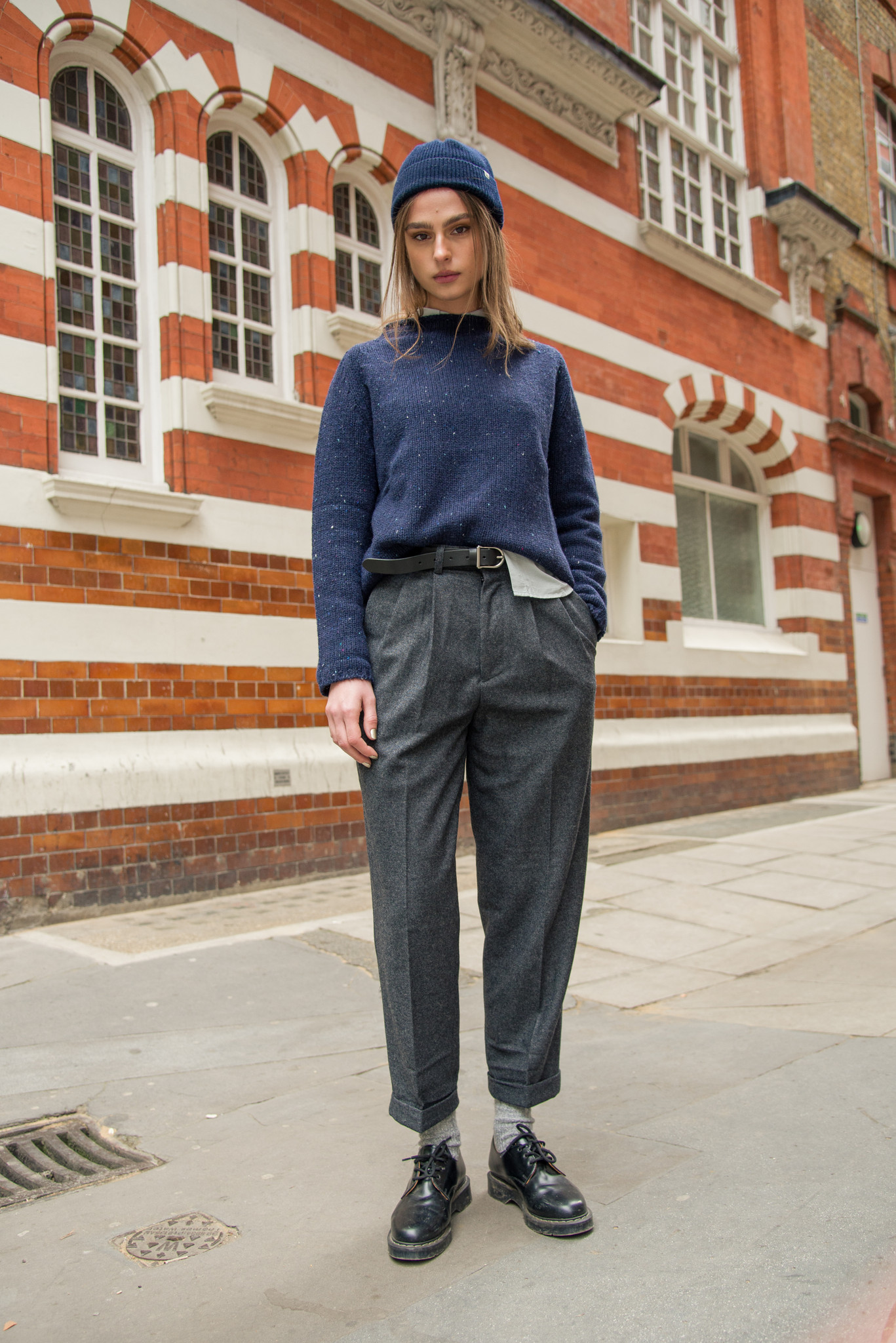 Flecked Fisherman Knit, Navy