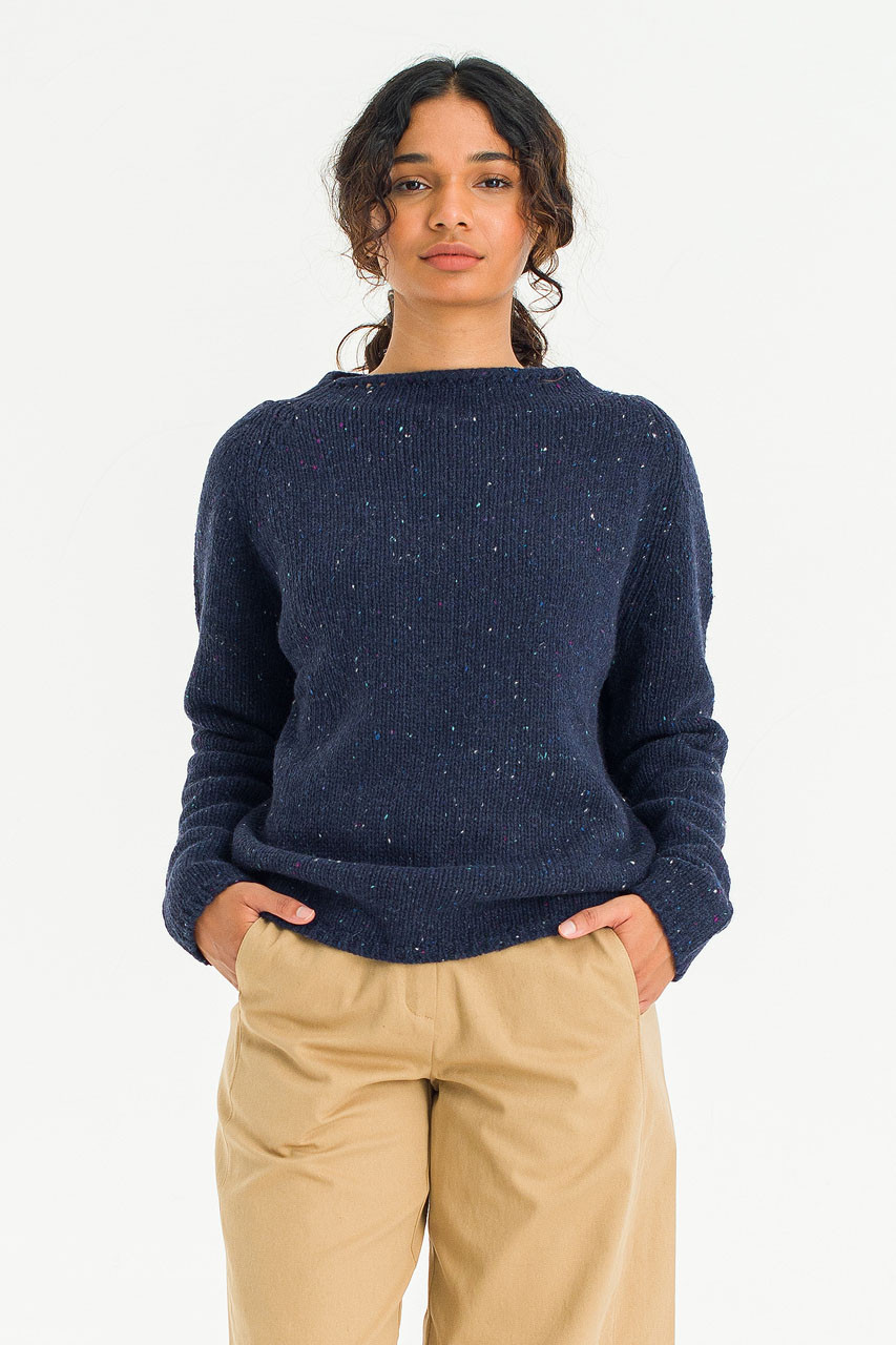 Flecked Fisherman Knit, Navy