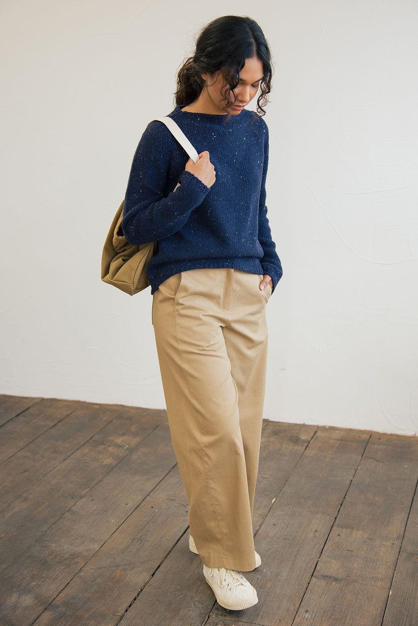 Flecked Fisherman Knit, Navy