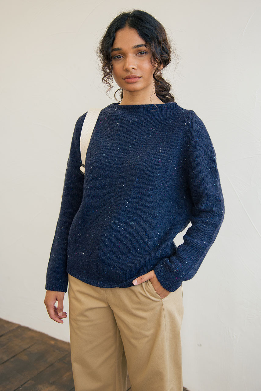 Flecked Fisherman Knit, Navy