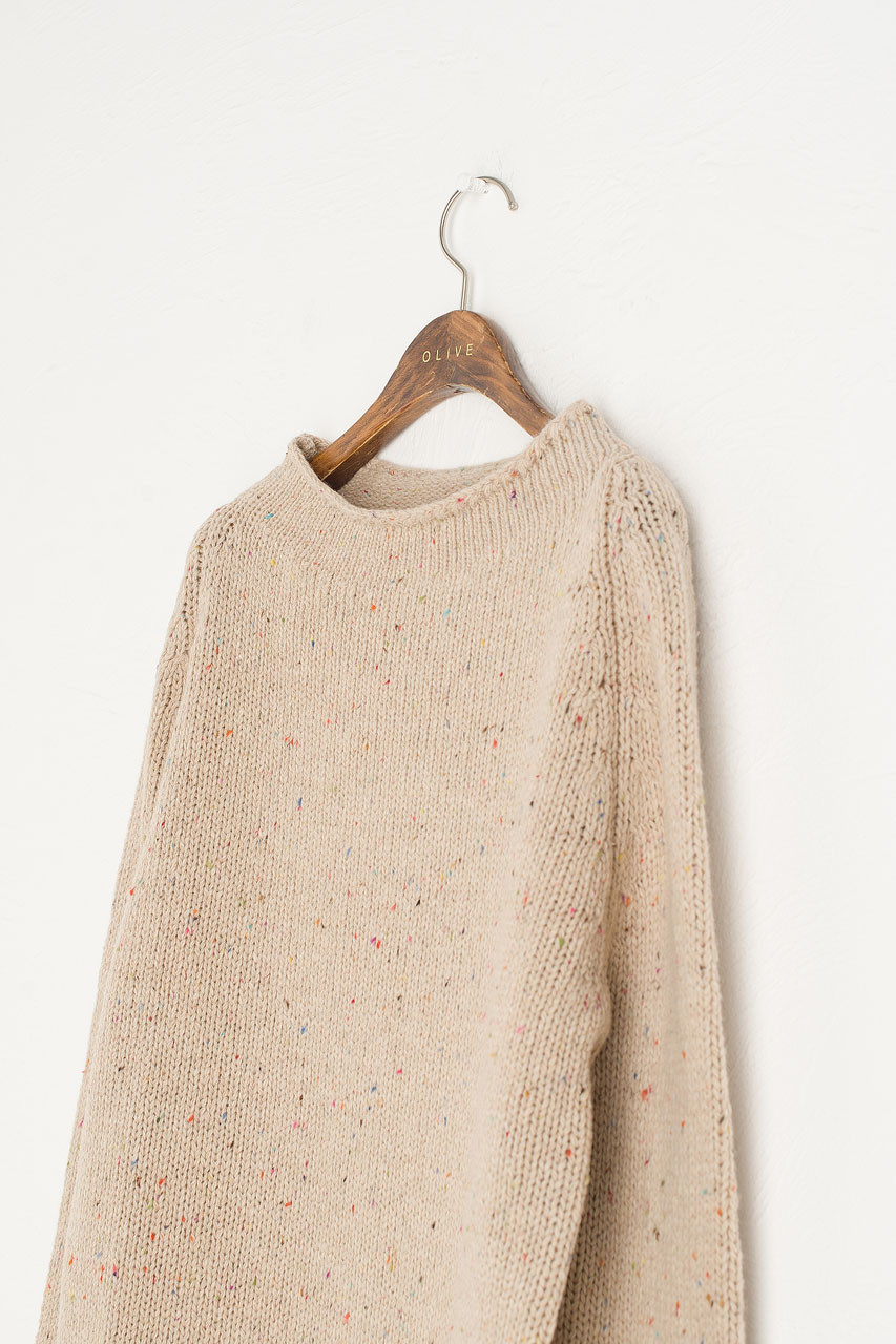 Flecked Fisherman Knit, Beige