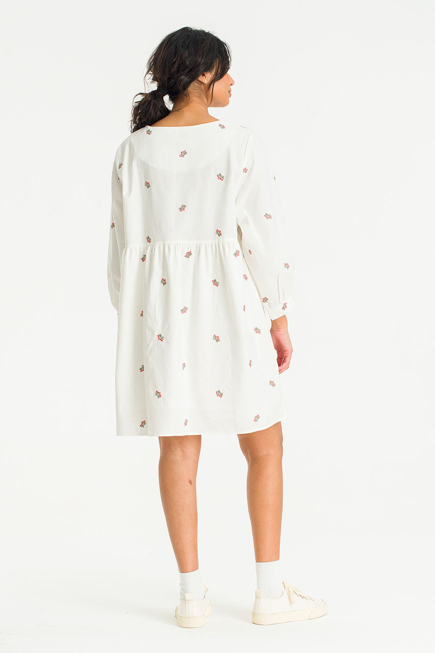 Wildflower Embroidered Cotton Dress, Ivory