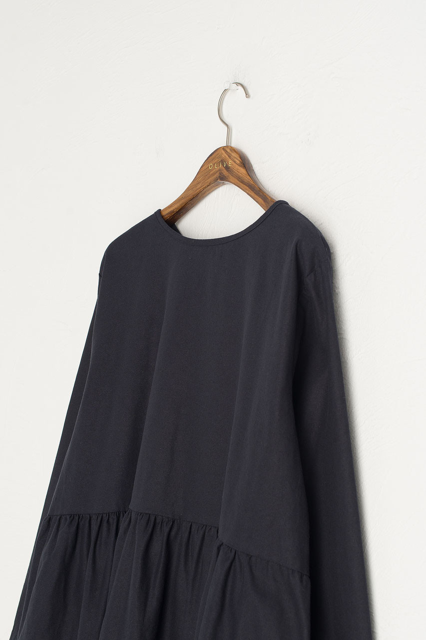 Ribbon Back Cotton Dress, Navy