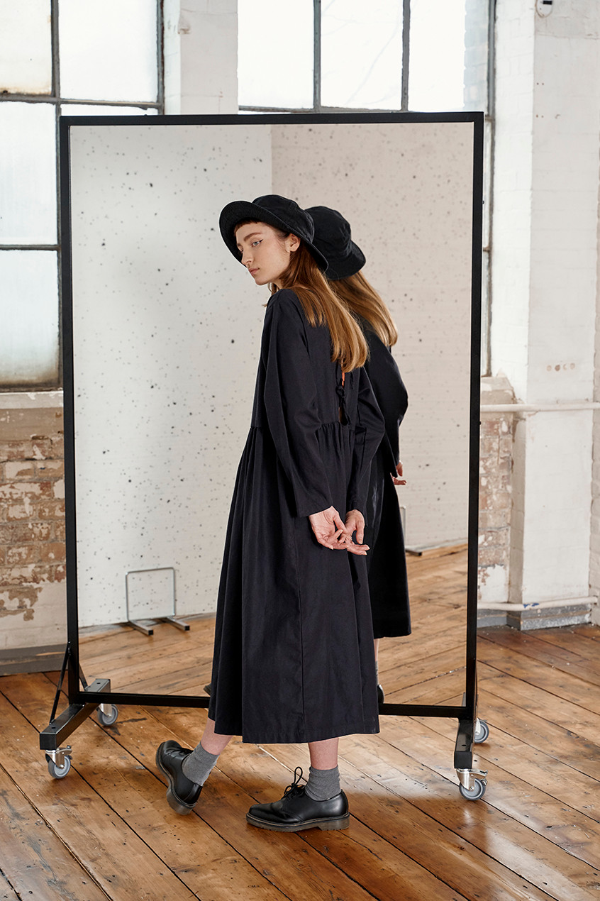 Ribbon Back Cotton Dress, Navy