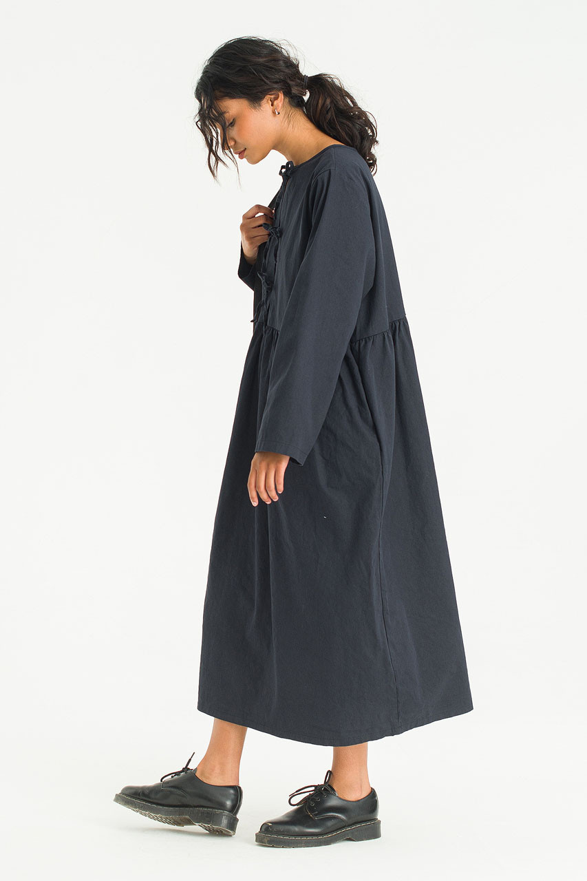 Ribbon Back Cotton Dress, Navy