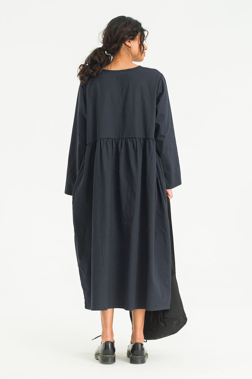Ribbon Back Cotton Dress, Navy