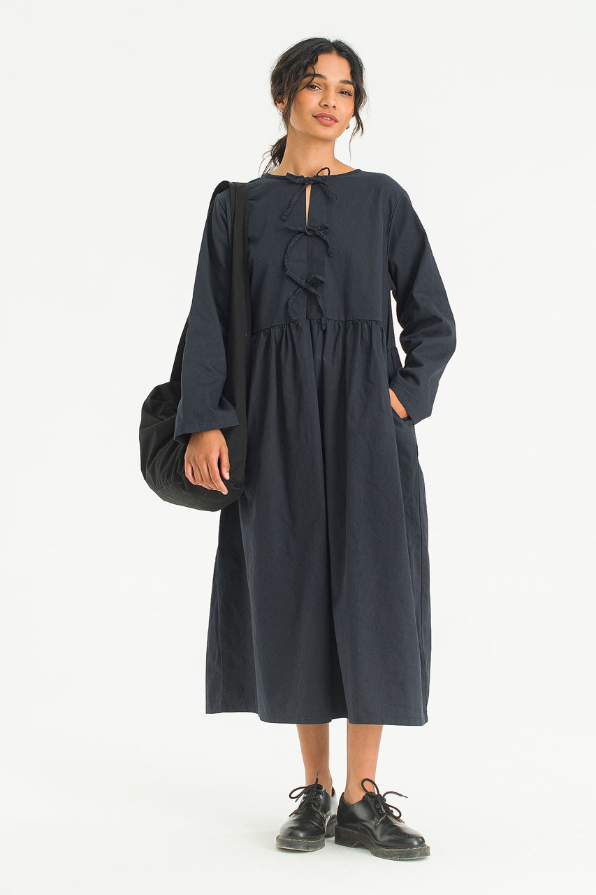 Ribbon Back Cotton Dress, Navy