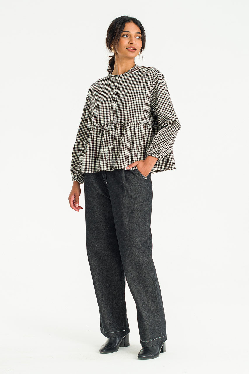 Faye Gingham Blouse, Black