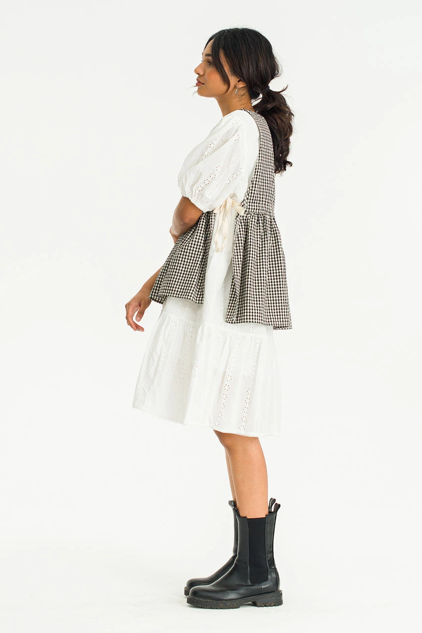 Faye Ribboned Vest, Black Gingham