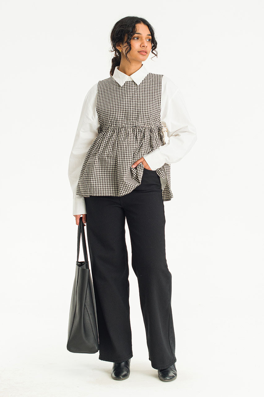 Faye Ribboned Vest, Black Gingham