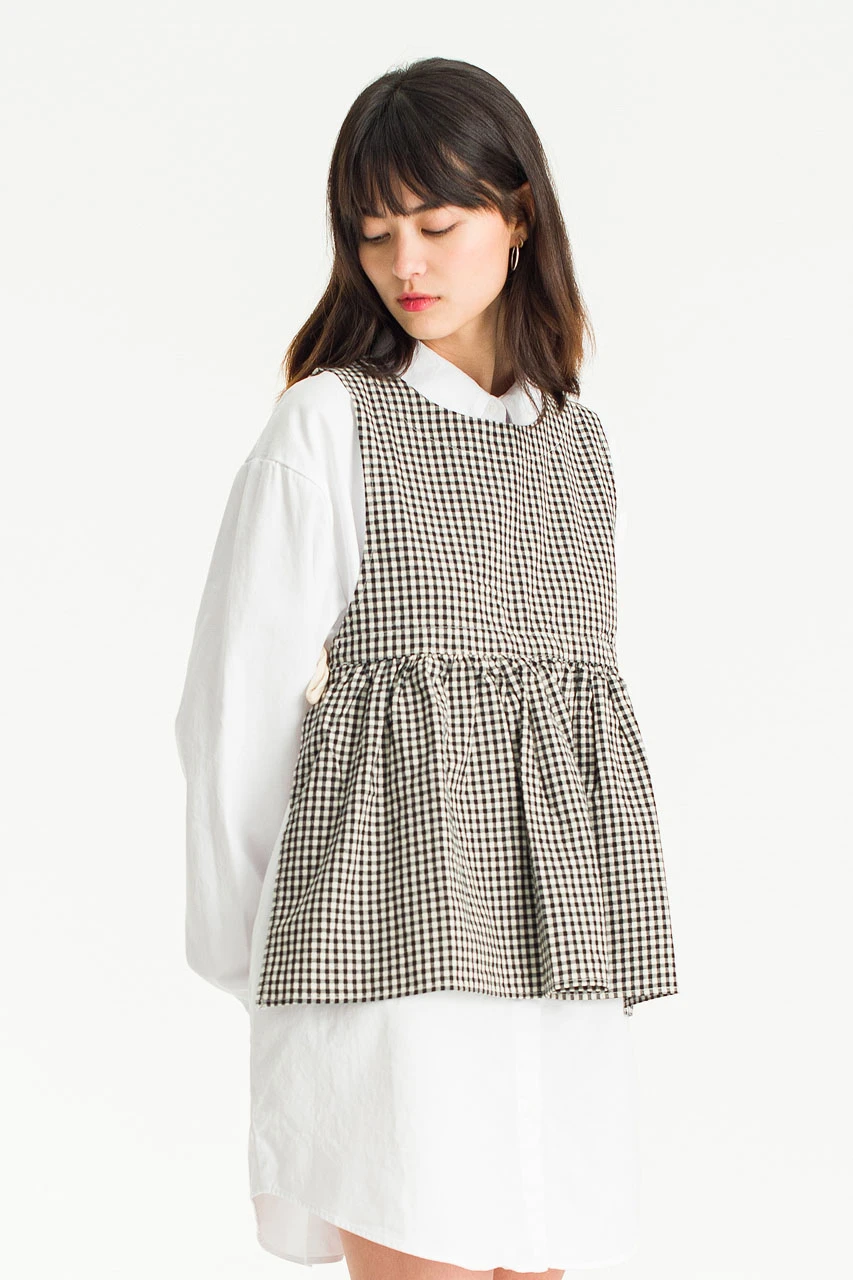 Faye Ribboned Vest, Black Gingham