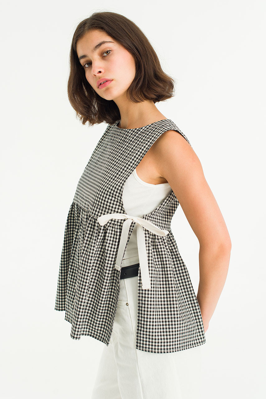 Faye Ribboned Vest, Black Gingham